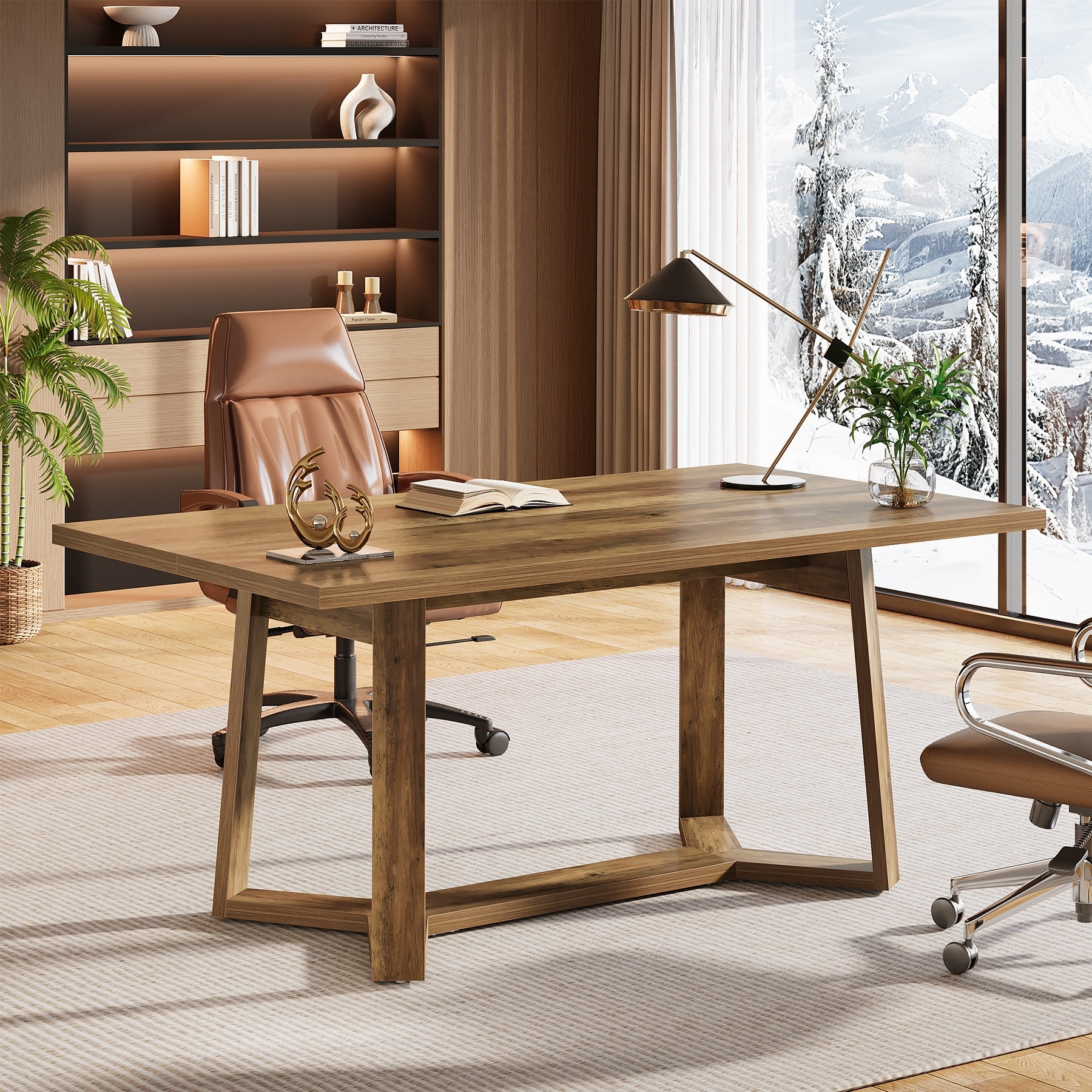 47-Inch Simple Home Office Desk, Farmhouse Wood Executive Desk