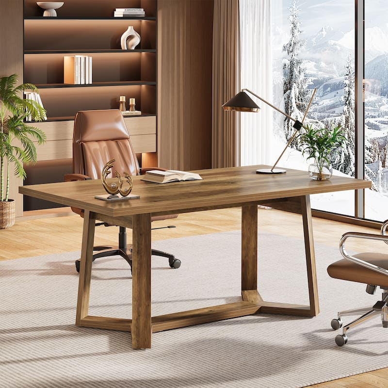 47-Inch Simple Home Office Desk, Farmhouse Wood Executive Desk - Brown