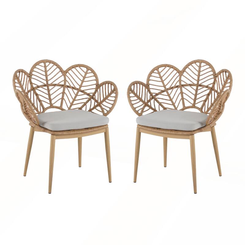 Outdoor Wicker Peacock Shape Papasan Style Chair Set of 2