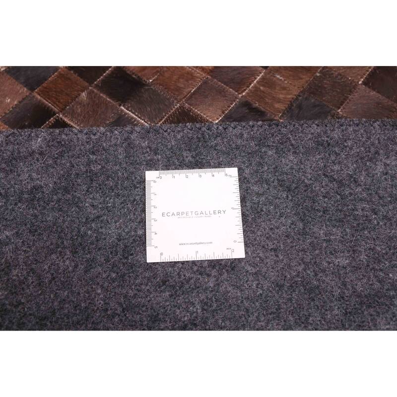 ECARPETGALLERY Handmade Cowhide Patchwork Dark Brown Leather Rug - 5'1 x 8'0