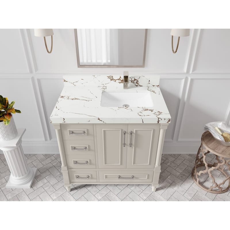 Willow Collections 36 in. W x 22 in. D Aberdeen Right Offset Sink Bathroom Vanity with Countertop - 2" Viola Brown - Fine Grain