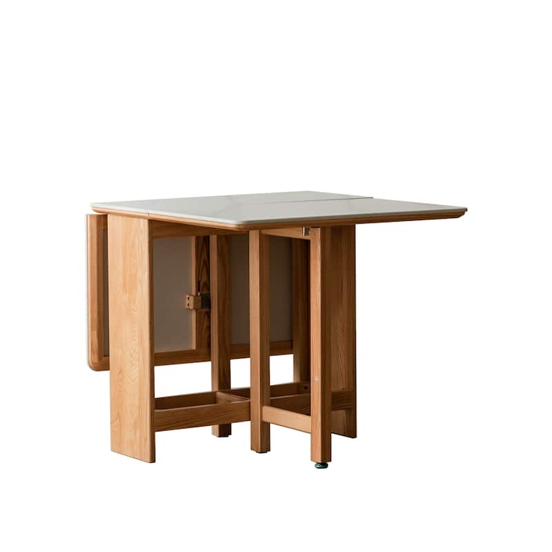 GDFStudio - Rutherford Modern 59.06" Solid Oak Wood Extending Dining Table with Rock Slab Top - 59.06"W
