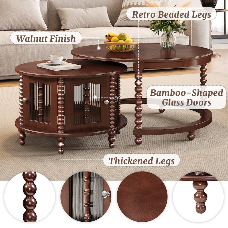 Vintage Walnut Nesting Coffee Table Set with Hidden Storage by Harper&Bright Designs