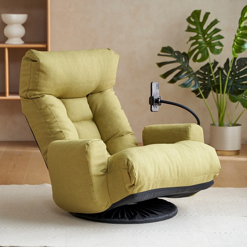 Upholstered 360° Swivel Manual Leisure Recliner with Mobile Phone Holder, Adjustable Headrest and Backrest