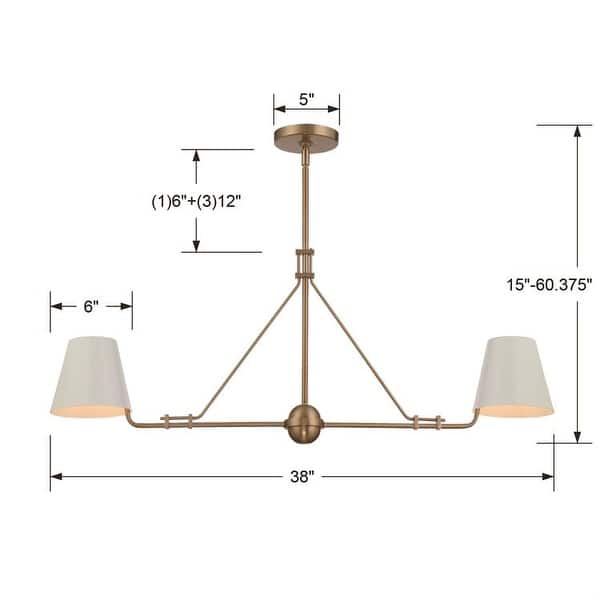 Xavier 2 Light Vibrant Gold Linear Chandelier - 38'' W x 15.75'' H x 6 ...