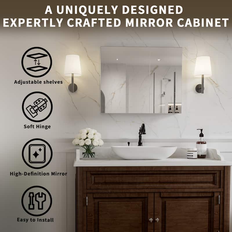 Modland 30"-36"W x 24"H Double Door Bathroom Medicine Cabinet with Mirror,Aluminum Frame