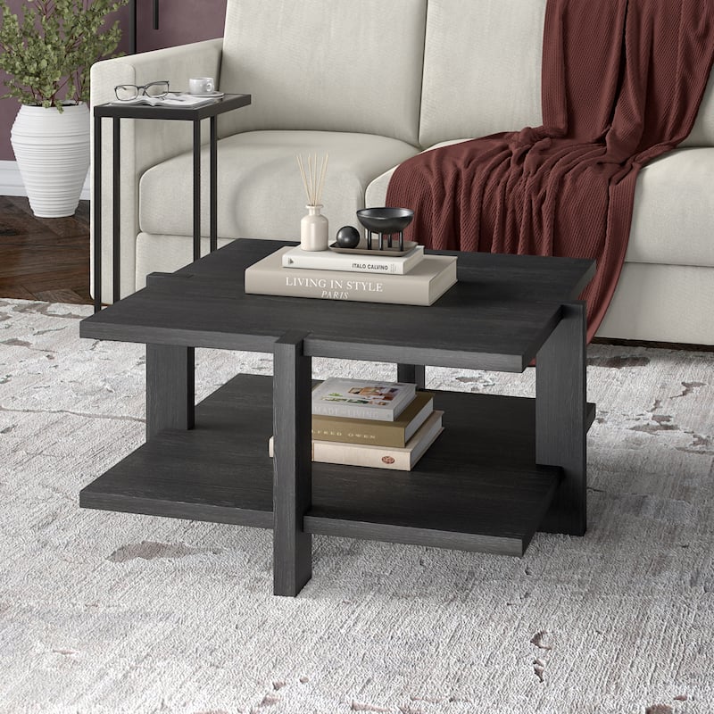Ingrid 34.66" Wide Square Coffee Table - Charcoal Gray