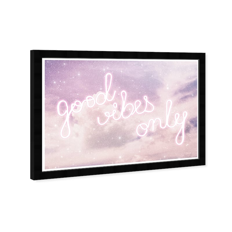 Wynwood Studio Prints Typography and Quotes Good Vibes Only Sparkle Purple and Neon White Glam Wall Art Canvas Print