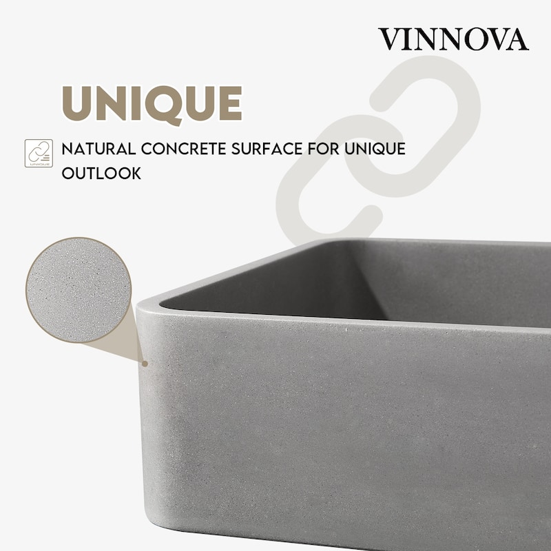 Vinnova Avila Grey Concrete Rectangular Vessel Bathroom Sink - 19.7"L×12.8"W×4.7"H