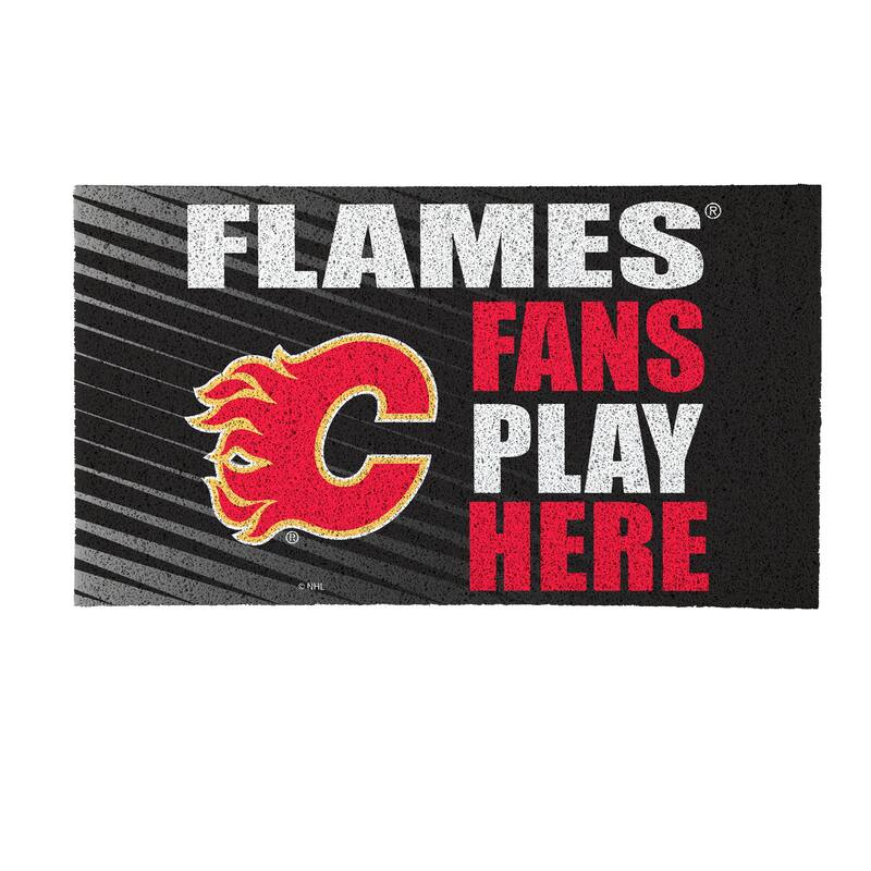 28 in. x 16 in. Calgary Flames "Fans Play Here" PVC Door Mat