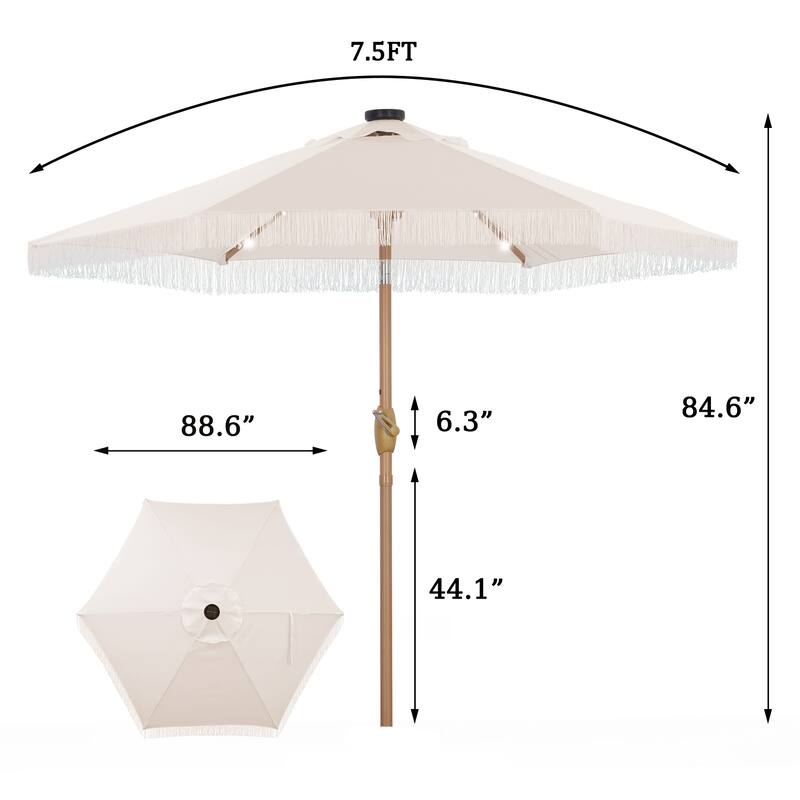 Autlaycil 7.5 ft Patio Umbrella with Tassel, 18 LED Lights Solar Umbrella