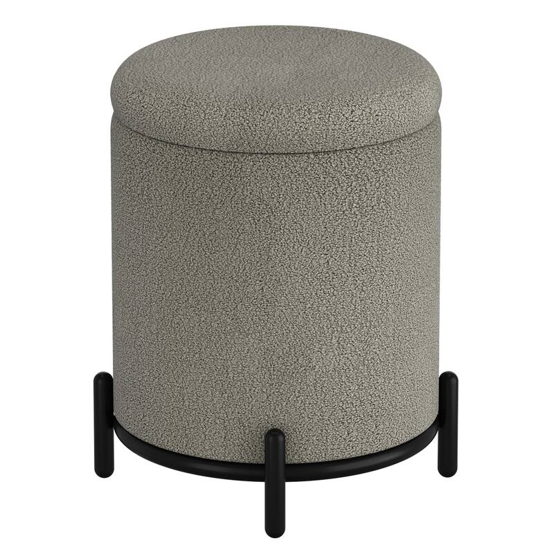 Modern Boucle Fabric Round Storage Ottoman