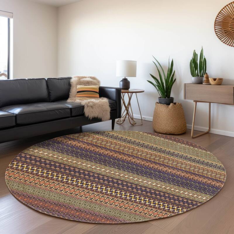 Premium Washable Super Soft Boho Stripes Mayfield Rug - Paprika - 8' x 8' - Round