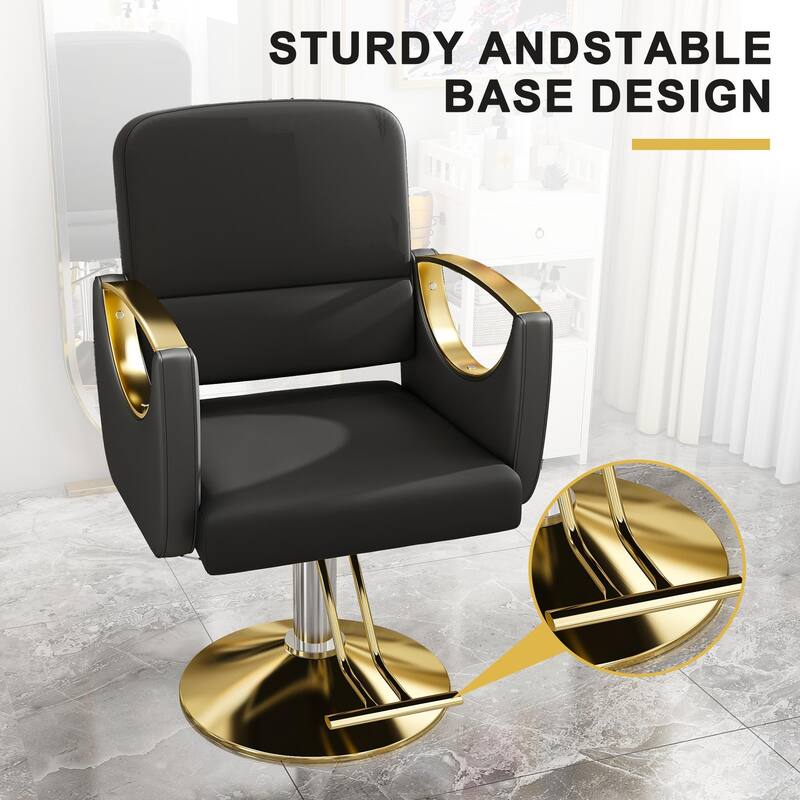 Roomfitters Hydraulic Salon Chair with 360° Swivel, Heavy Duty Barber Stylist Chair with Non-Tilting Gold Base, Black & Gold