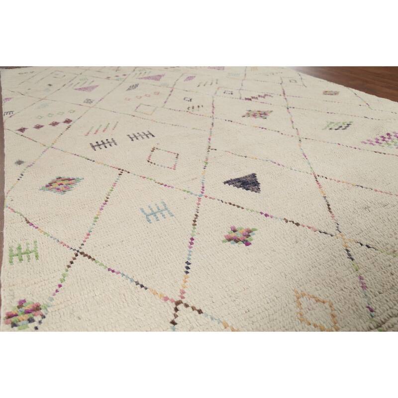 Geometric Moroccan Area Rug Handmade Wool Carpet - 5'10"x 9'9"