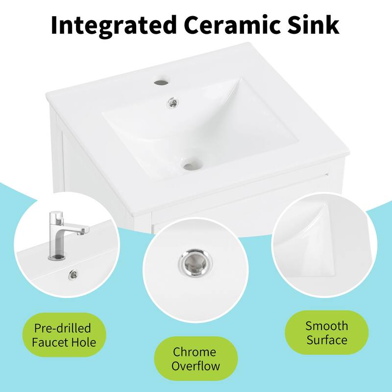 Compact 20" Bathroom Vanity with Sink, Soft Closing Door, Storage Rack & Drawer, Modern MDF Cabinet