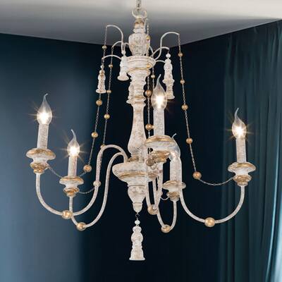The Gray Barn Classic French Country Wood Chandelier for Dining Room