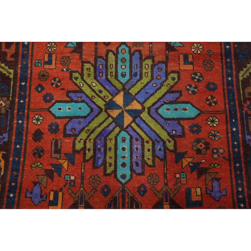 Hand Knotted Oriental 100% Wool Carpet Traditional Tribal Oranges & Rust Heriz Runner Rug - 12' 8'' X 3' 3''