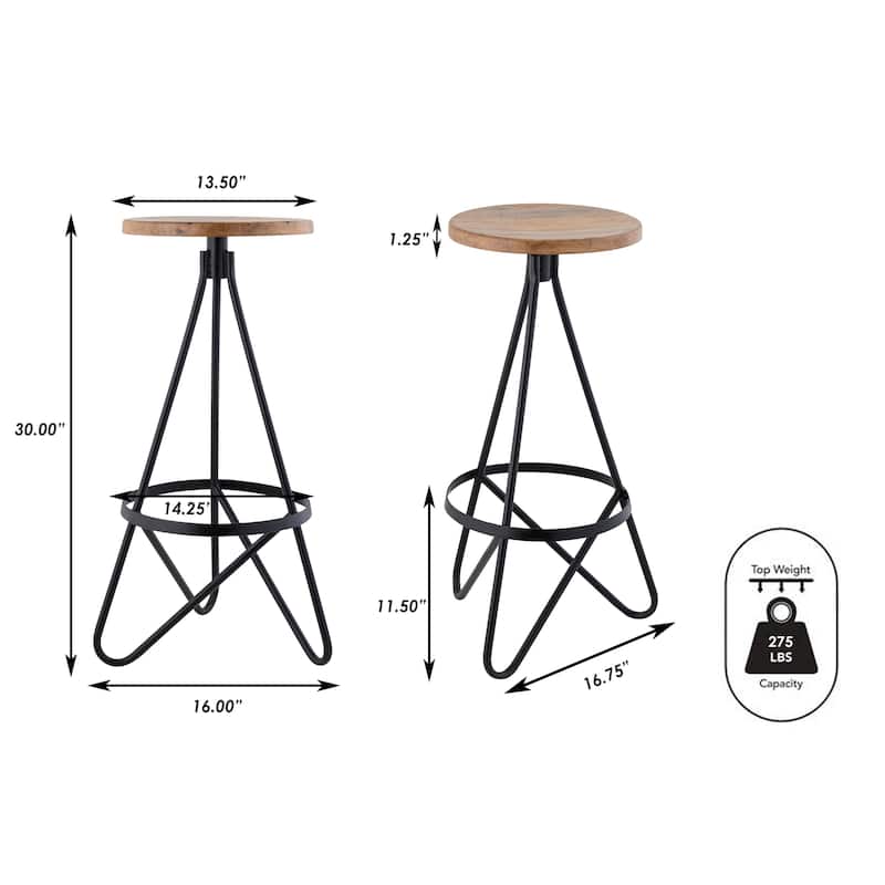Hula 30" Modern Industrial Metal Backless Circular Bar Stool, by JONATHAN Y