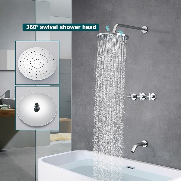 PROOX 10-inch Rainfall Bathtub Shower Faucet Wall Mounted 3 Handle