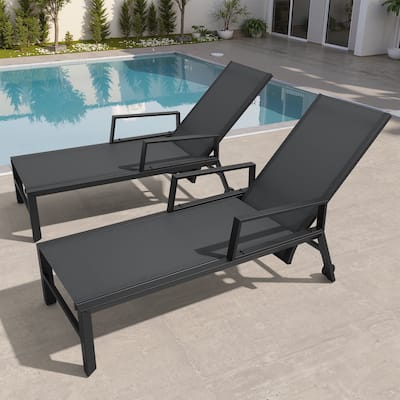 Outdoor Aluminum Adjustable Back Chaise Lounges with Wheels