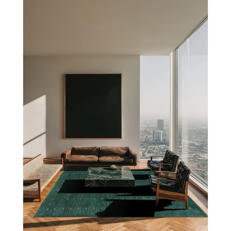 Hand Knotted Wool GREEN Modern Solid Modern Loom Area Rug