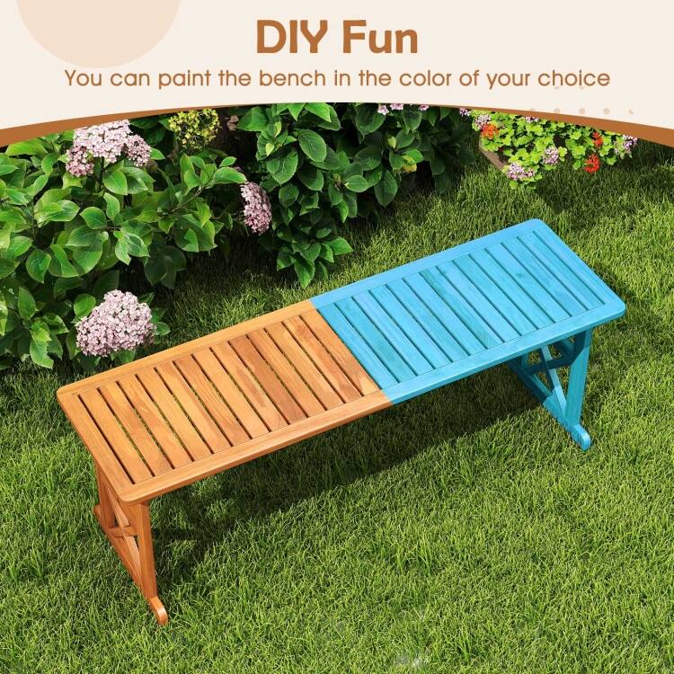 51 Inches Outdoor Acacia Wood Bench with Slatted Seat and 800 lbs Weight Capacity-2 Pieces