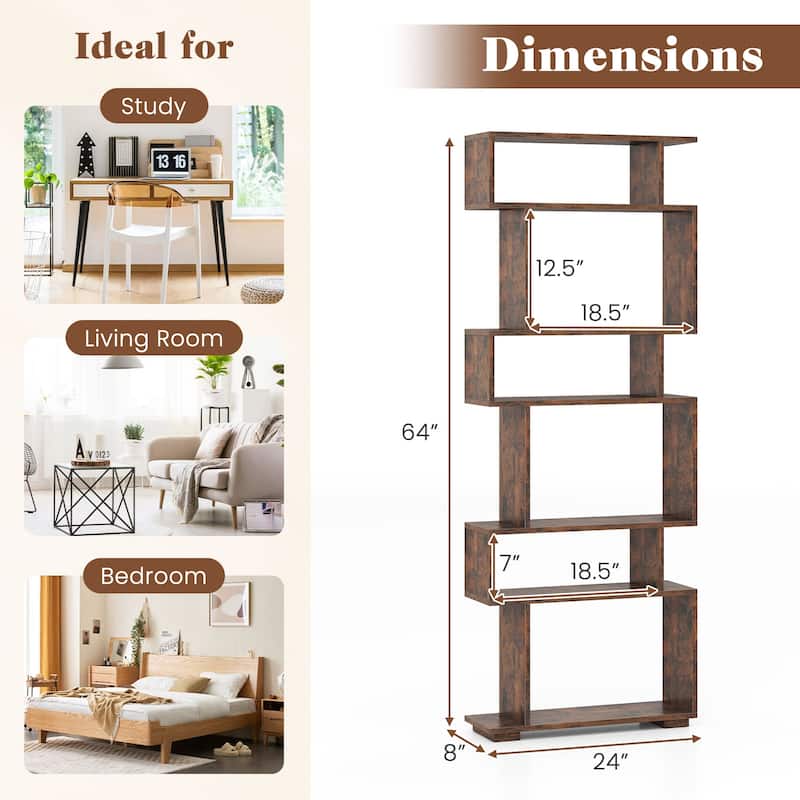 Gymax 2PCS 6-tier Storage Bookshelf Tall Display Shelf w/