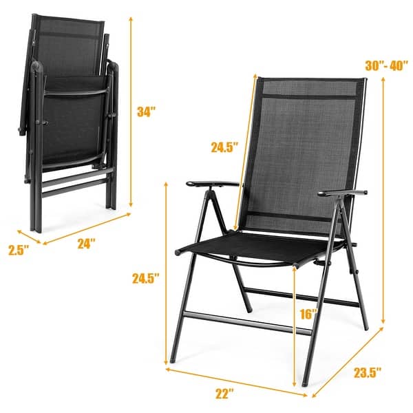Costway 4PCS Patio Folding Dining Chair Recliner Adjustable Black
