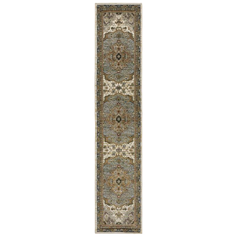 Style Haven Adalynn Center Medallion Ivory/ Blue Area Rug - 2' 6" x 12' - Runner