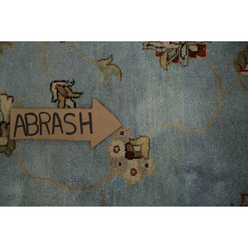 Hand Knotted Oriental 100% Wool Carpet Transitional Floral Navy Blue & Blues Oushak Area Rug - 14' 8'' X 11' 6''