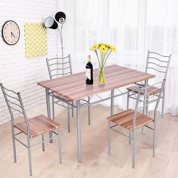 Shop Gymax 5 Piece Dining Set Beech Wooden Color Table And ...
