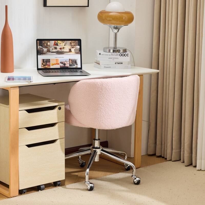 Teddy Swivel Chair Adjustable Rolling Office Desk Chair with Wheels and Support for Living Room - N/A