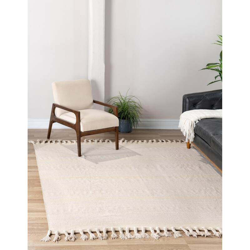 Contemporary Dario Collection Area Rug - Beige-White - 7' Square