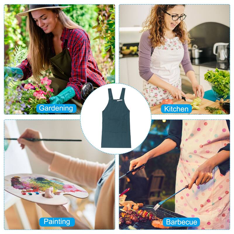 Cotton Aprons, 78 x 104cm Adjustable Bib Kitchen Apron with Pockets - 78 x 104 cm