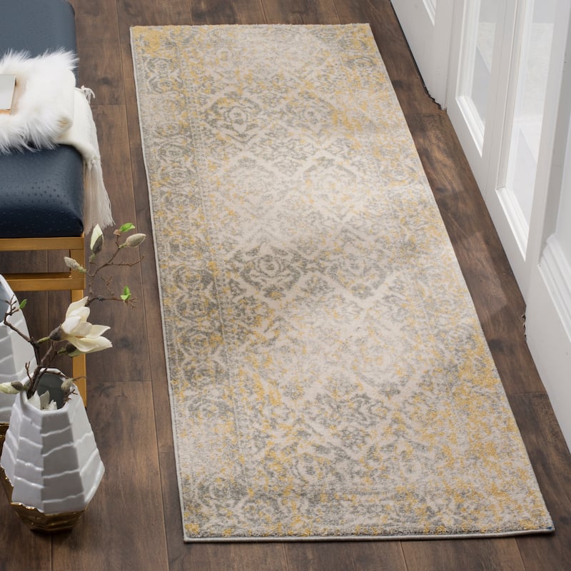 SAFAVIEH Evoke Jennifer Distressed Vintage Boho Rug - 2'2" x 7' Runner - Ivory/Grey