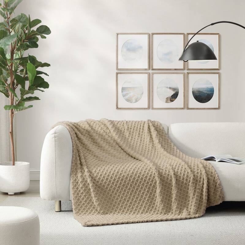 Swift Home Patterned Jacquard Plush Throw Blanket - 50" x 70" - Lattice Beige