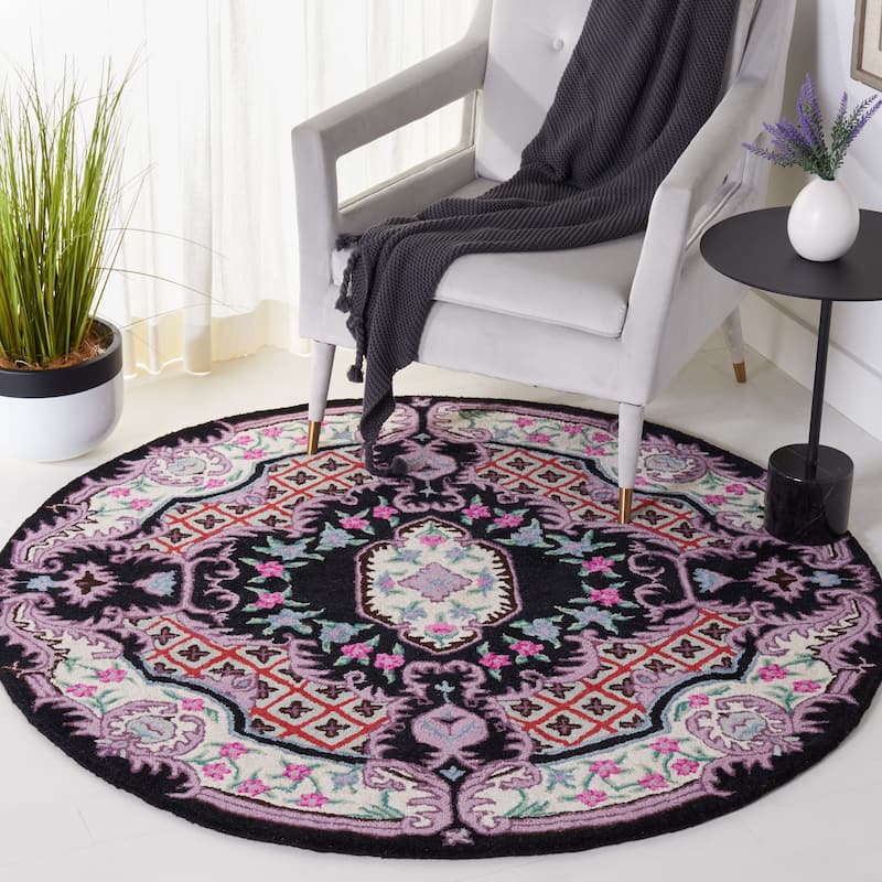 SAFAVIEH Handmade Bellagio Tatevik Oriental Medallion Wool Rug - 5' Round - Black/Ivory
