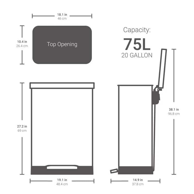Silver Steel 20-Gallon Step-On Rectangular Kitchen Trash Can