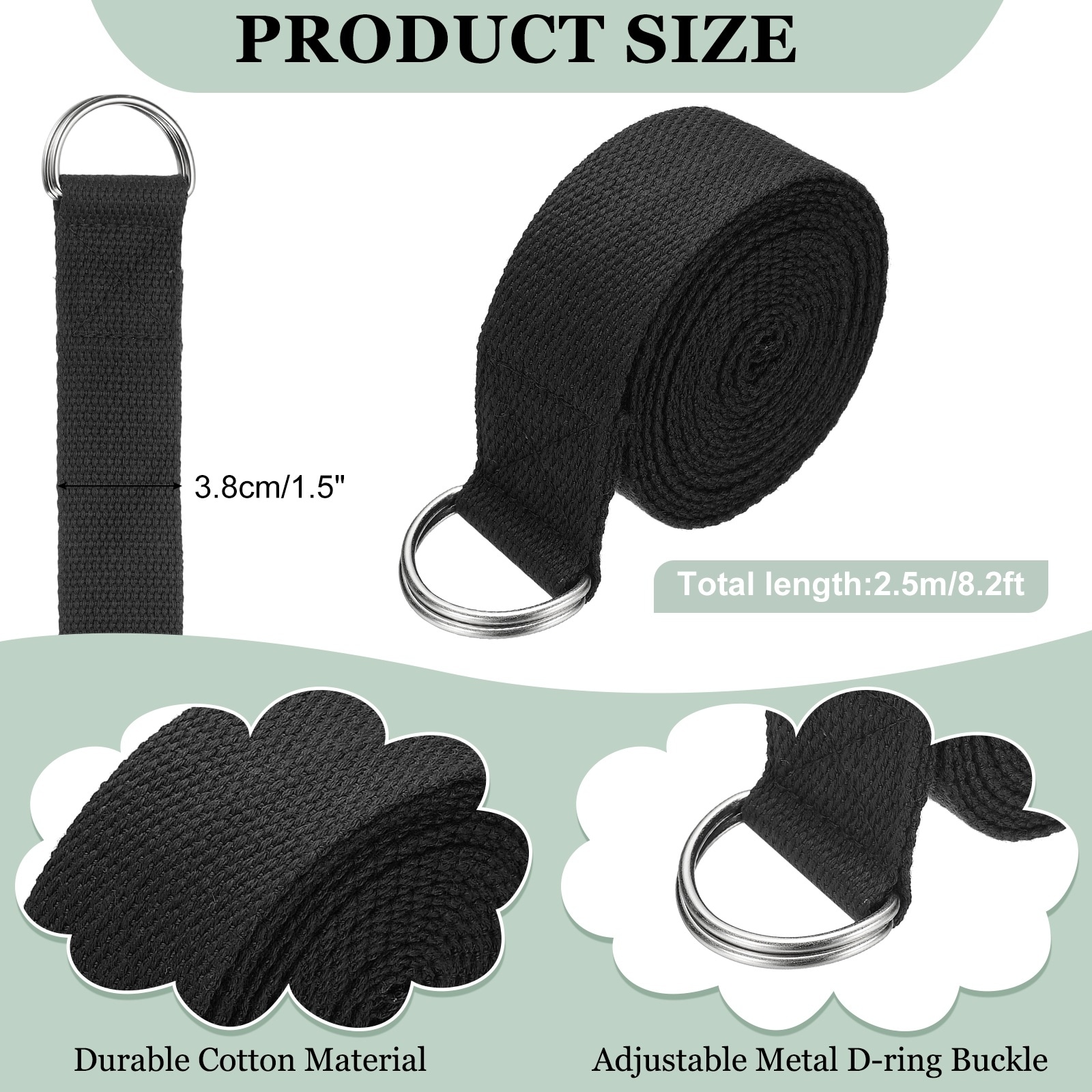 Yoga Strap for Stretching, Athletic Stretch Band with Adjustable Metal D Ring Buckle Yoga Bands