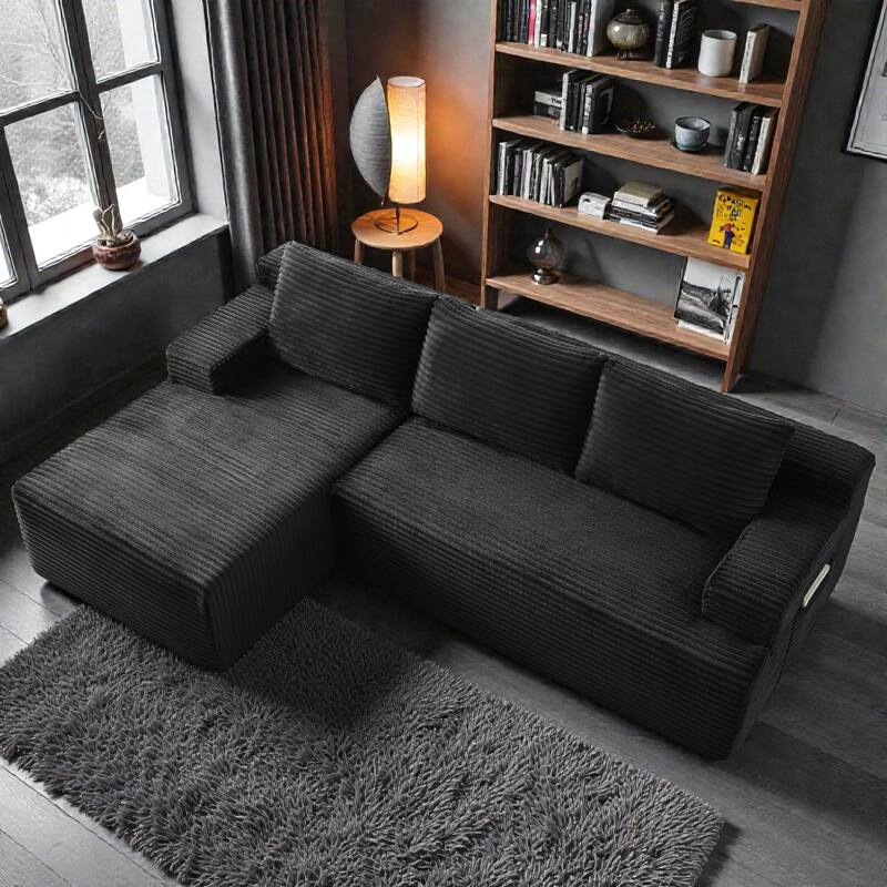 L Shaped Cloud Sectional Sofa with Deep Seat, Corduroy Modular Sleeper Couch, No Assembly Required