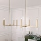 preview thumbnail 1 of 14, Hunter Sunjai Candle Chandelier - Entry, Kitchen Island, Dining Room, Living Room - Geometric, Glam, Contemporary 7-Light Linear - Alturas Gold