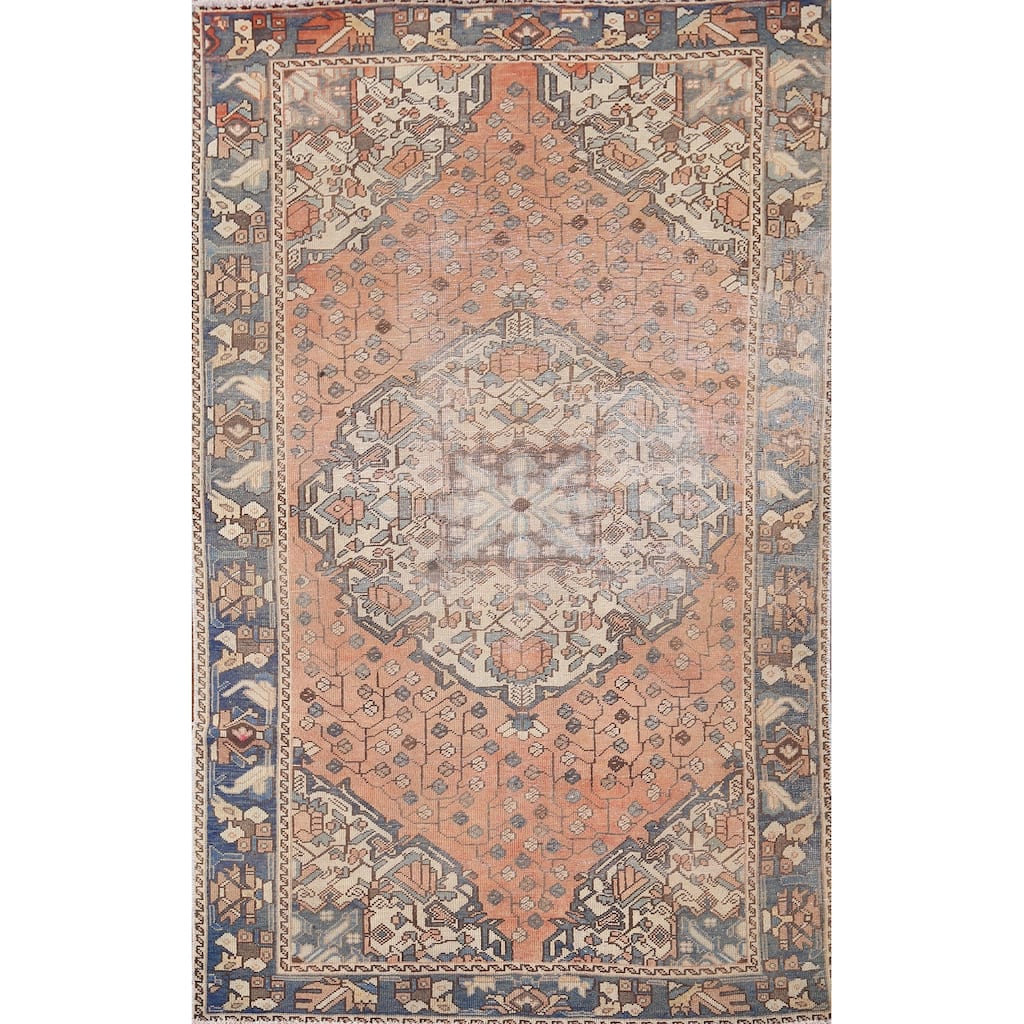 Distressed Bakhtiari Persian Vintage Area Rug Hand-Knotted Wool Carpet - 4'5" x 6'9"