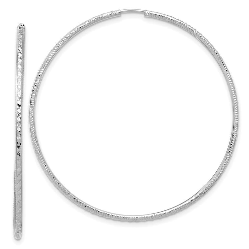 Curata 14k White Gold Sparkle Cut Endless Hoop Earrings - 49x1.5mm