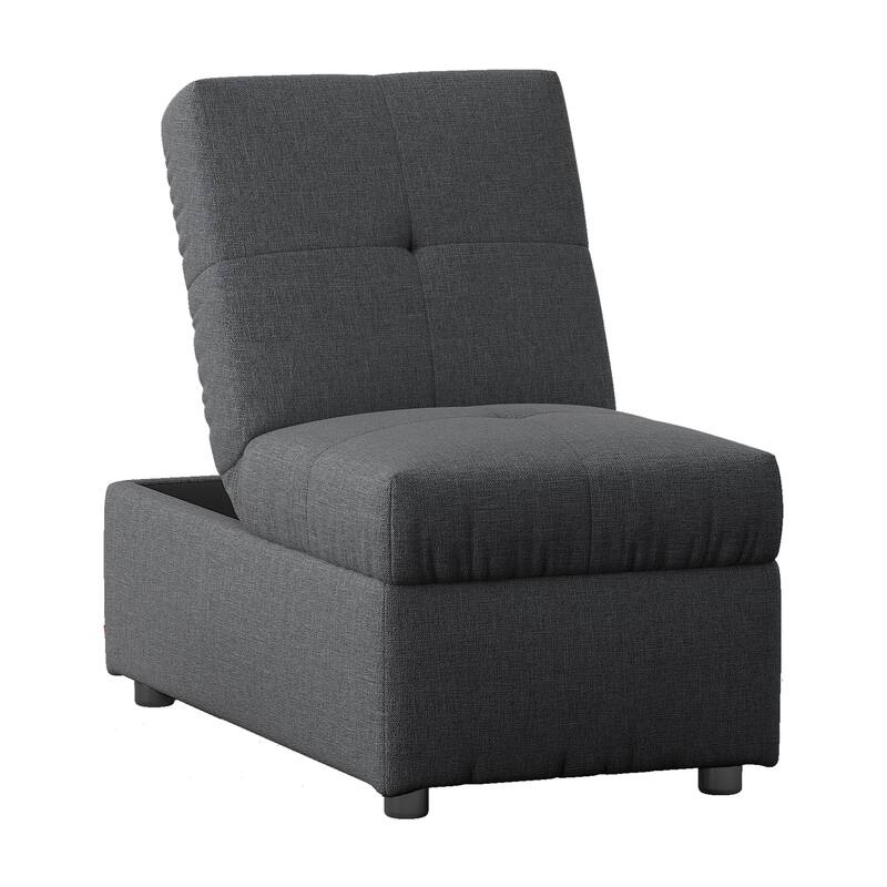 Stylish 1pc Storage Ottoman Convertible Chair Foam Cushioned Fabric Upholstered Solid Wood Plywood Frame Living Room Furniture - Gray