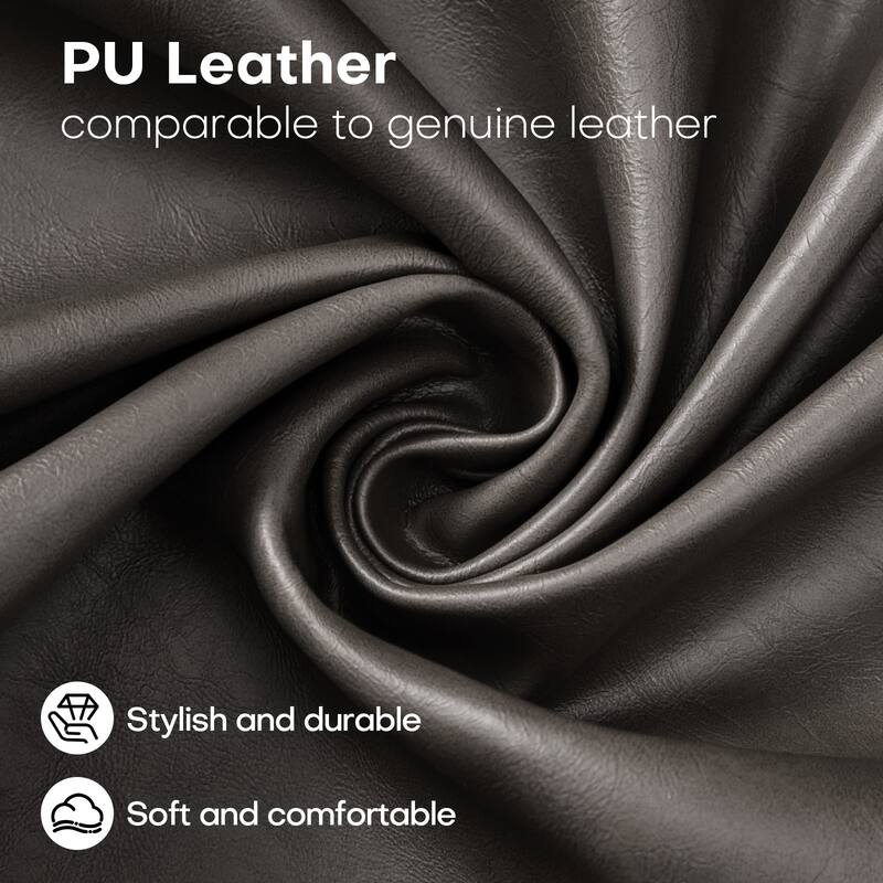 Faux Leather Round Ottoman for Living Room with Metal Legs