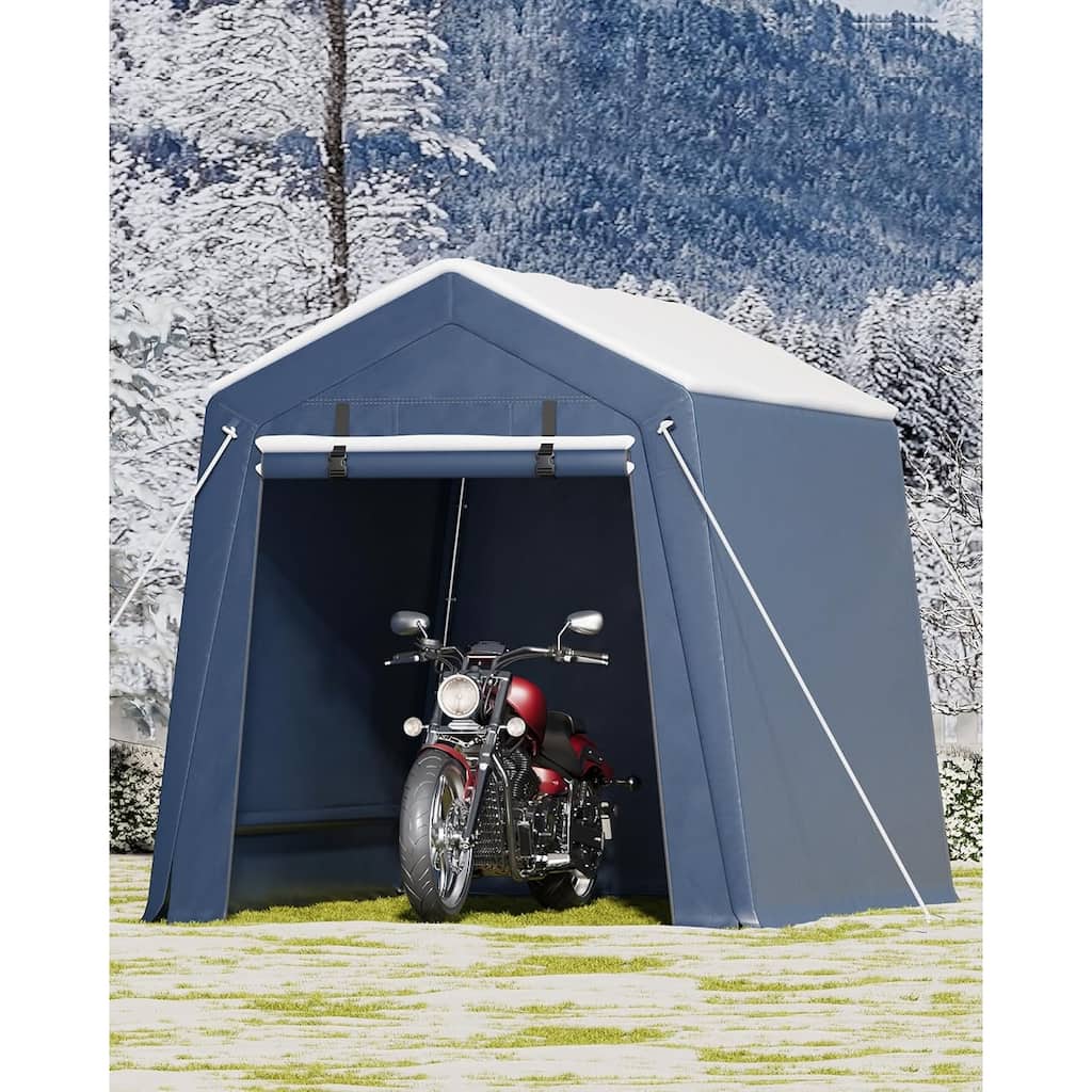 Outdoor Storage Shed, Portable Carport with Roll-Up Ventilated Zipper Door and Windows, Heavy Duty Waterproof Tarp