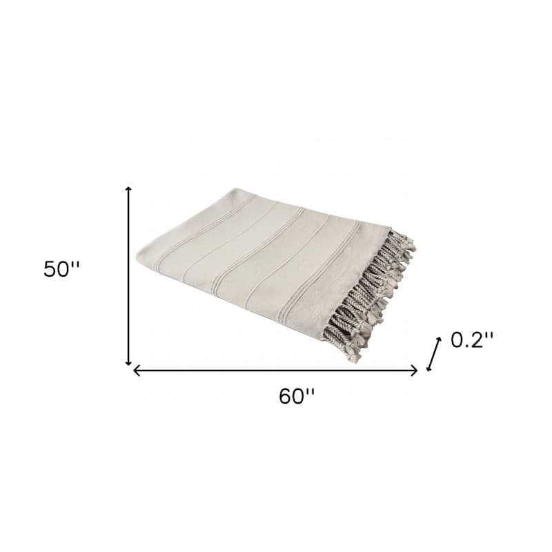 HomeRoots Beige Woven Cotton Striped Throw Blanket