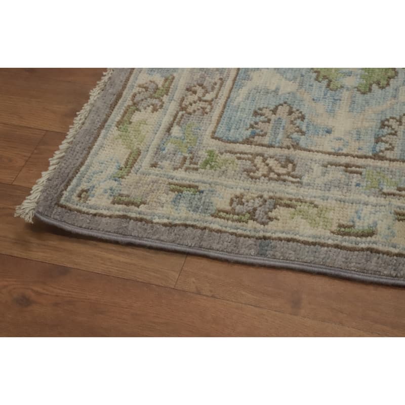 Handmade Wool Oushak Turkish Area Rug, Floral Geometric Carpet - 10' 0'' X 7' 10''