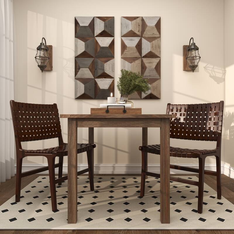 Brown, Black, White Leather Handmade Woven Kitchen Dining Chair with Teak Wood Frame